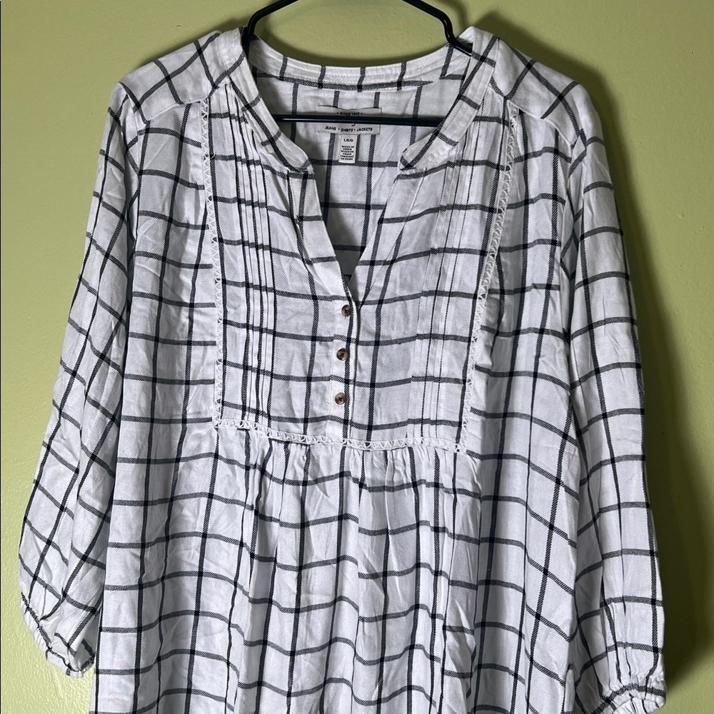 Wrangler Black and White Grid Blouse size Large - Picture 2 of 5